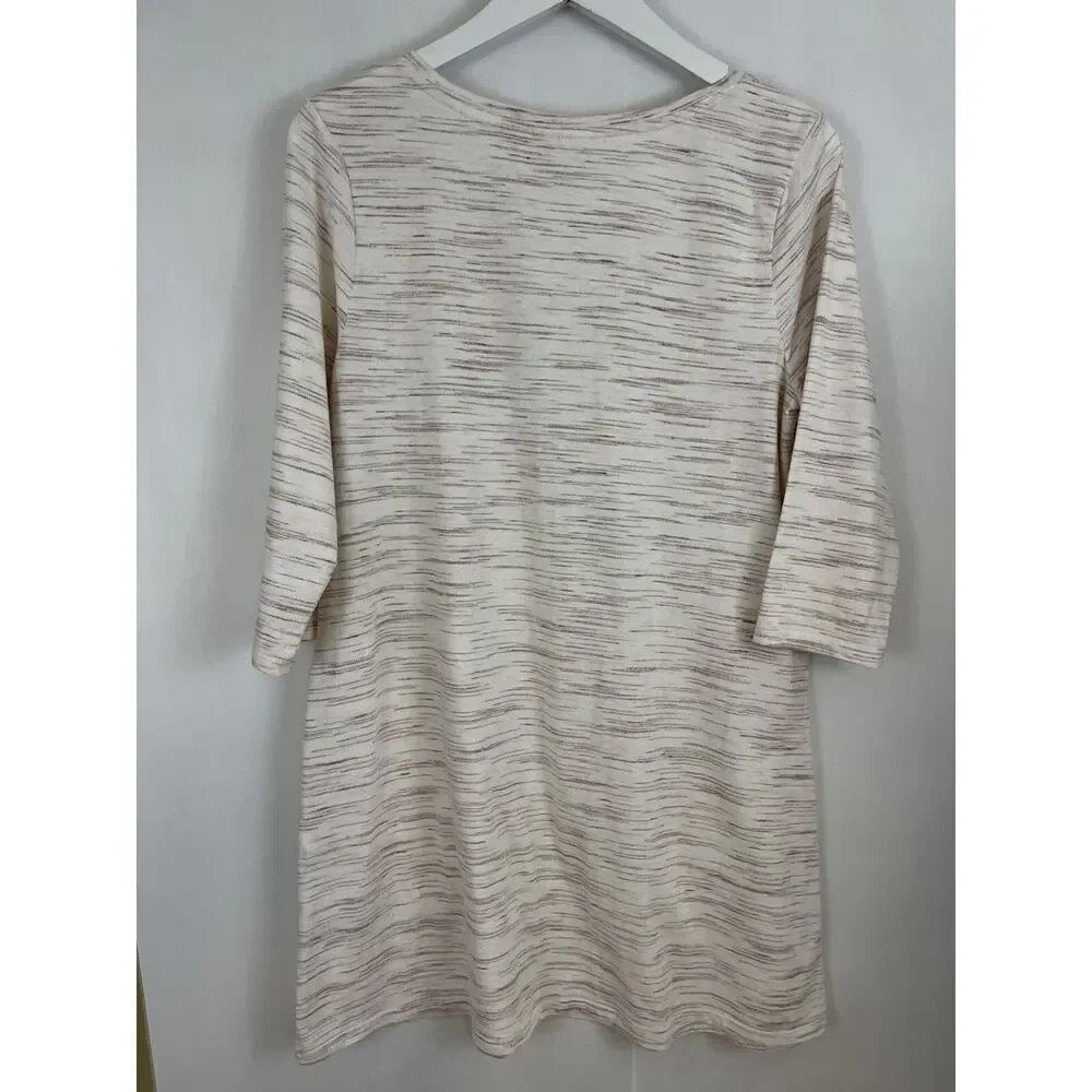 Pure Jill Tunic Women Size M Cream Mauve Space Dye 3/4 Sleeve Knit Top